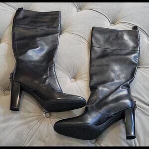 TOD'S Women's Tall Black Leather Pull On Boots Platform Heels Size 8 NEW $995